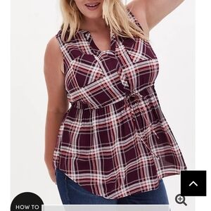 🆕 1X BURGUNDY PLAID CHALLIS DRAWSTRING BABYDOLL…